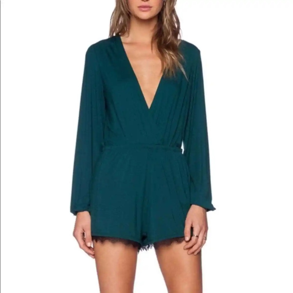Lovers + Friends Emerald Green Lace Romper NWT Size Small